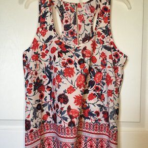 Red, white, and blue floral tank top blouse